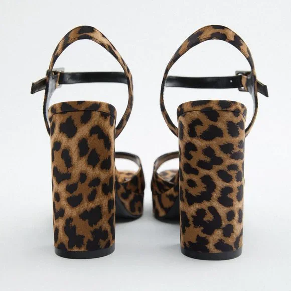 NEW ZARA LEOPARD PRINT HIGH HEELED PLATFORM SANDALS SHOES WOMENS SIZE 7.5 - Picture 5 of 5